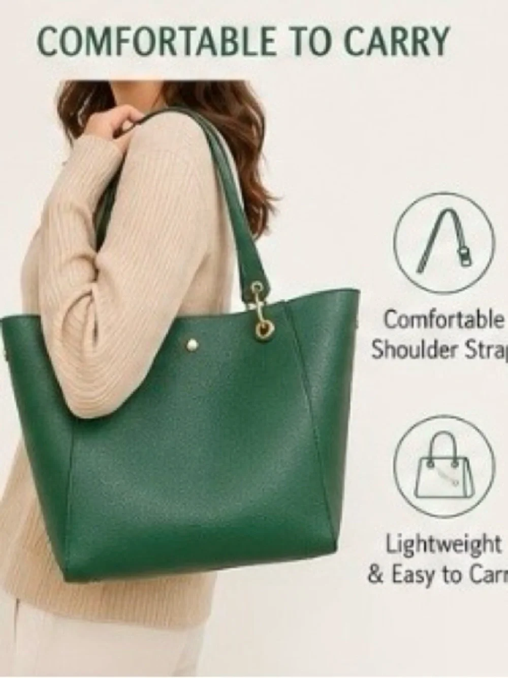 Green Pebbled Vegan Leather Tote Bag Large Work Travel Purse